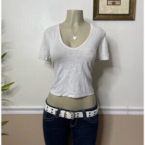 ZARA Women’s Solid White Short-Sleeve V-Neck Crop Top